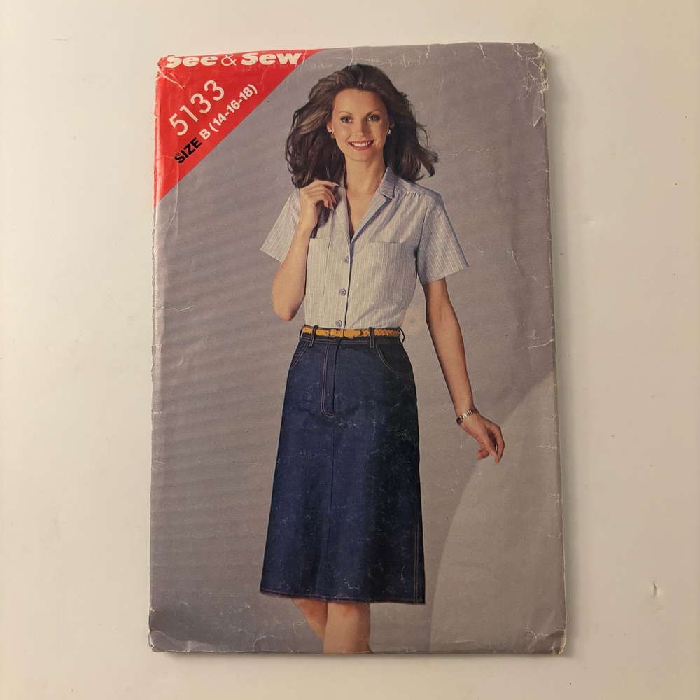 VTG See & Sew Butterick 5133 Button Blouse Straight Skirt Pattern Sz 14-18 UNCUT